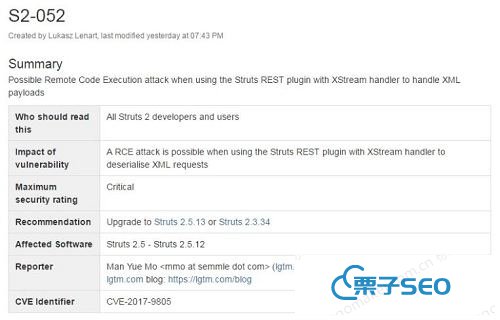 Struts2 REST插件高危远程代码执行漏洞(S2-052)_seo技